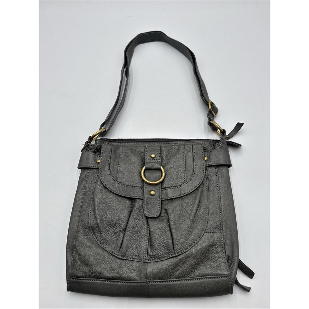 Great American Leather Works Gray Bag Crossbody Multi-Zipper Pocket Adjustable